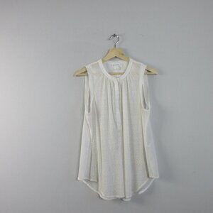 Club Monaco Silk Sheer Blouse Women S White Sleeveless Henley Boho Summer 104